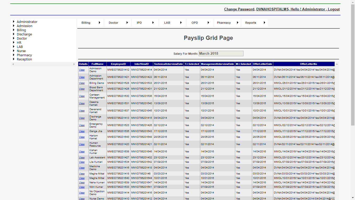 Select Payslip Grid Containts