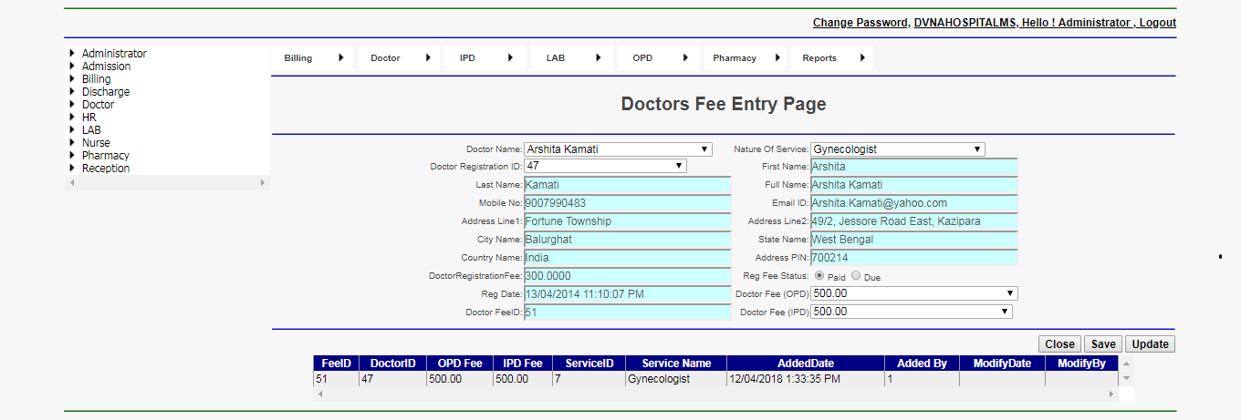DVNAPMS Doctor Fee Page