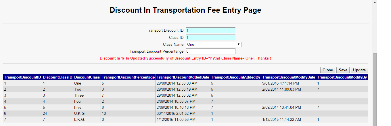 Discount In Transportation Fee Entry Page