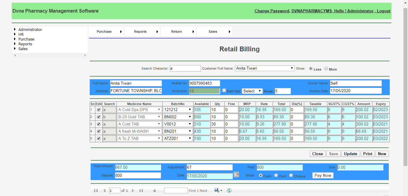 Dvna Pharmacy Management Software Retail Billing